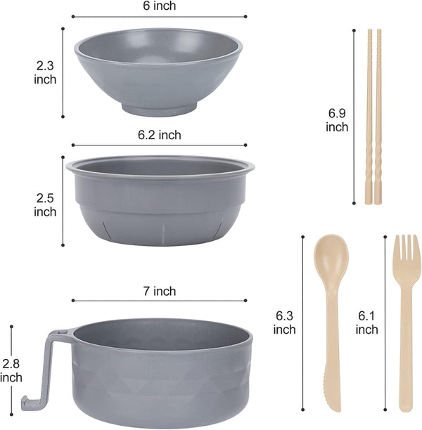 Microwave Ramen Cooker,Ramen Bowl with Chopsticks and Spoon,For Office College Dorm Room Essentials Instant Lunch Ideal for Shin and Buldak Noodle on the Go, Dishwasher-Safe,Bpa-Free. (Gray)2