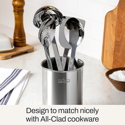 All-Clad 5-Piece Stainless Steel Kitchen Utensil Set – Includes Ladle, Solid Spoon, Slotted Spoon, Turner & Storage Caddy – Heavy-Gauge, Ergonomic, Dishwasher Safe, Silver2
