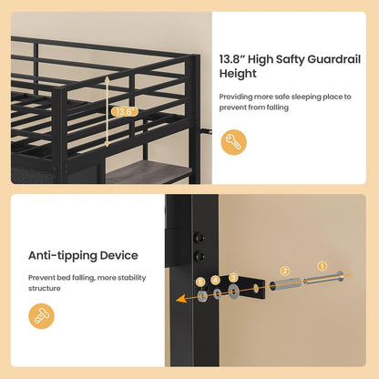 Low Loft Bed Twin Size with 9 Storage Drawers, LED Lights Loft Bed8