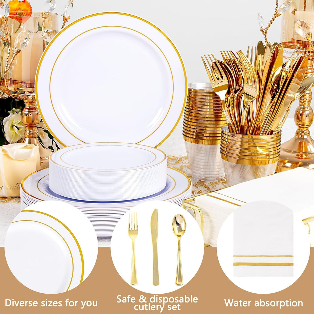 350pcs-white-and-gold-plastic-plates-dinnerware-set-for-wedding