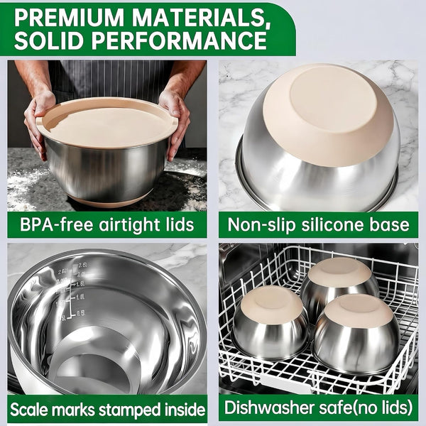 Mixing Bowls with Airtight Lids, Stainless Steel Mixing Bowls Set8