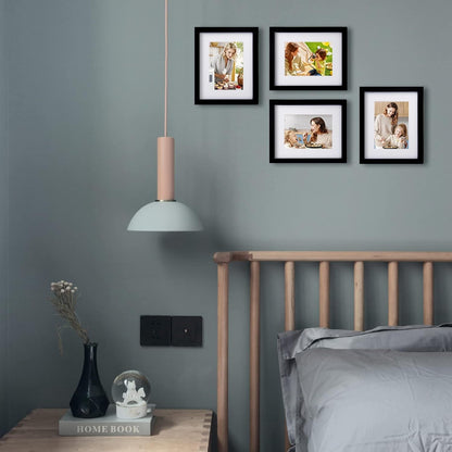 8X10 Picture Frames Set of 4, Made of Solid Wood Covered by Plexiglass 4X6 and 5X7 with Mat or 8X10 without Mat, for Table Top Display and Wall Mounting Photo Frame Black7