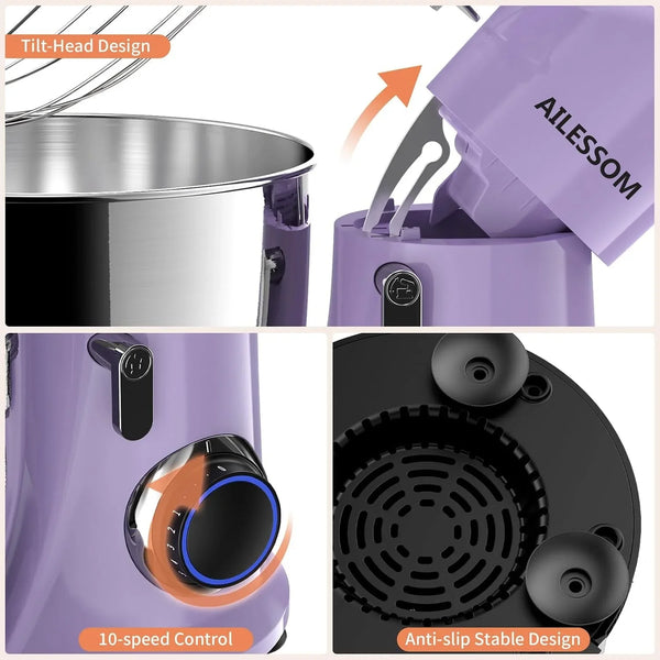 Stand Mixer, 6.5QT Household Food Mixer, 10-Speed Tilt-Head Electric Kitchen Mixer with 304 Stainless Steel Bowl, Dough Hook, Whisk & Beater, Splash Guard, Ideal for Baking Bread, Cake & Whipping7