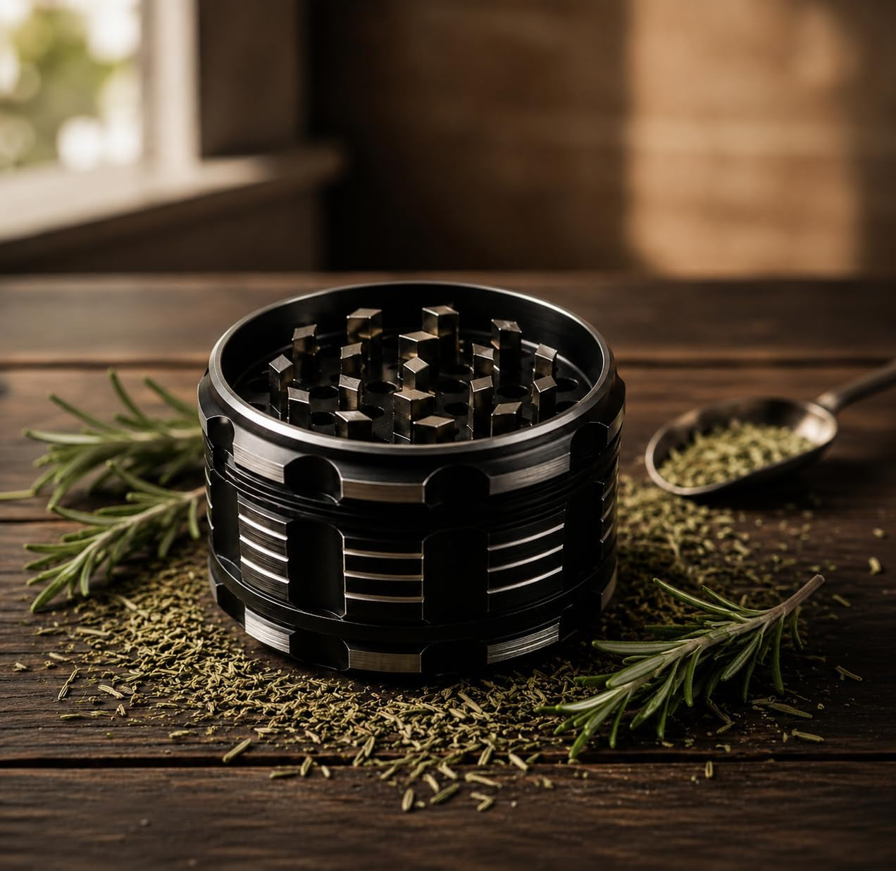 argentum-2-5-inch-manual-herb-spice-grinder-mill-4-piece-small-aluminum-kitchen-grinder-for-salt-pepper-seasonings-with-magnetic-lid-steel-sieve-cleaning-brush-compact-food-prep-tool