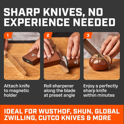 The Original  Rolling Knife Sharpener™ (Wood) | Rolling Knife Sharpener Tool for Kitchen Knives, Kit Offers 15 & 20 Degree Sharpening (Wood)4
