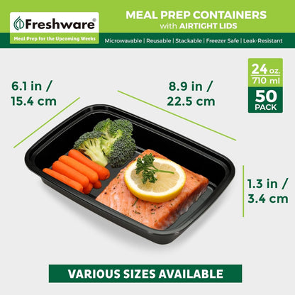 Meal Prep Containers [50 Pack] 1 Compartment with Lids, Food Storage Containers, Bento Box, BPA Free, Stackable, Microwave/Dishwasher/Freezer Safe (24 Oz)4
