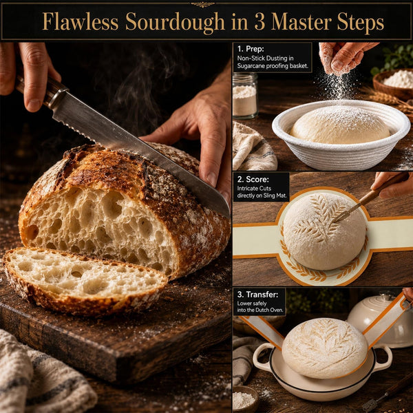 6QT Dutch Oven for Bread Baking, Enameled Cast Iron Dutch Oven Pot with Lid, Multi-Functional Bread Pan, Sourdough Baking Supplies with Proofing Basket, Cast Iron Bread Oven, Silicone Sling & Gloves.7