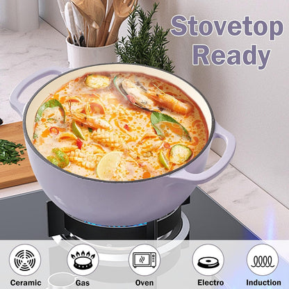 6 Quart Enameled Cast Iron Dutch Oven Pot with Lid Heavy Duty Dutch Oven for Bread Baking Braising Stews Roasting Oven Safe up to 500°F Dual Handles Purple (Purple)5