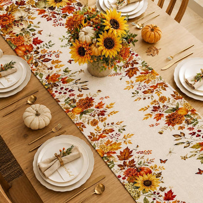 Fall Table Runner 13×72 in with Fall Decor Pumpkin, Sunflower&Leaf | Orange Table Runner, Linen-Like Texture, Ideal Table Decor for Dining Rooms, Kitchens & Entryways5