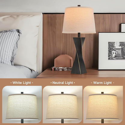 Bedside Lamps Set of 2 Unique Modern Vintage Table Lamp Rustic Farmhouse Desk Lamps for Living Room End Tables Bulb Not Included, Linen Shade, 26.5 In,Black3