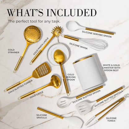 White and Gold Cooking Utensils Set, 13-Piece2
