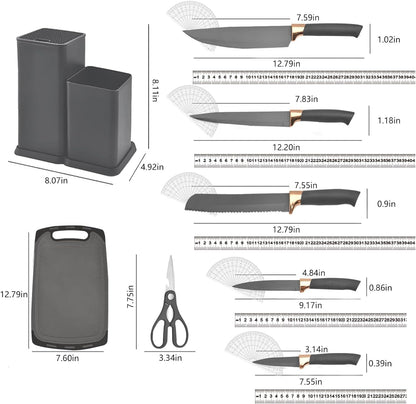 Kitchen Utensils Set & Knife Set with Block, 19 Piece All-In-One Cooking Set, 12 Nonstick Silicone Utensils + 5 Sharp Stainless Steel Chef Knives + Cutting Board, Dishwasher Safe Gift Set (Gray)5