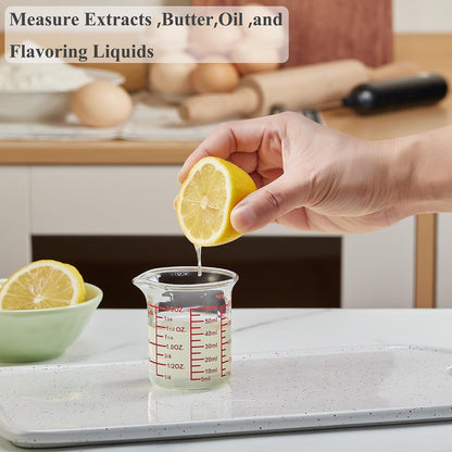 2 Oz Glass Measuring Cups with V-Shaped Spout, 2 Pack | 5-60 Ml Range with Printed Fl Oz, Tsp, Tbsp and Cup Scales on 3.3 Borosilicate Glass for Kitchen and Bar Prep5