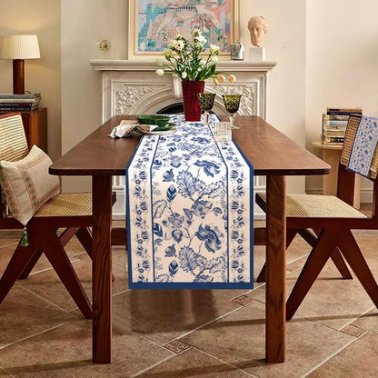 Blue Floral Table Runner - 13 X 72 Inch - Seasonal Spring Summer Farmhouse Indoor Kitchen Anniversary Wedding Dining Table Decorations for Home Party3