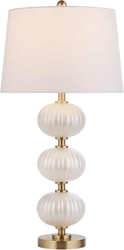 Grace 30" Large Table Lamp Brass Pearl White Glass Dimmer Modern Glam2