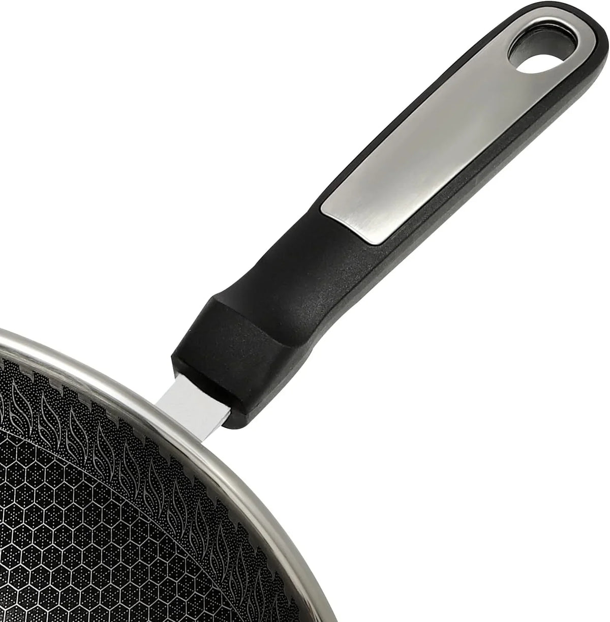 stainless-steel-wok-pan-stir-fry-wok-non-stick-frying-pan-honeycomb-skillet-with-handle-lid-for-gas-stove-induction-cooker-ceramic-stove-silver-black-13in-with-steamer-basket