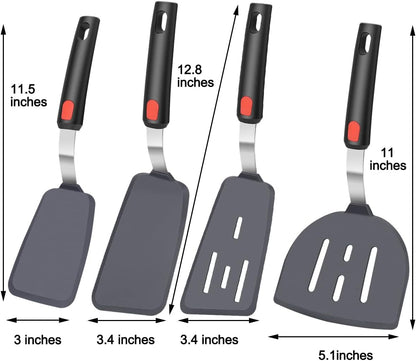 4Pcs Spatula Silicone Heat Resistant Flexible Rubber Silicone Spatulas for Nonstick Cookware, Burger Pancake Spatula Turner Large Spatulas Set for Cooking Kitchen Utensils Set Black6