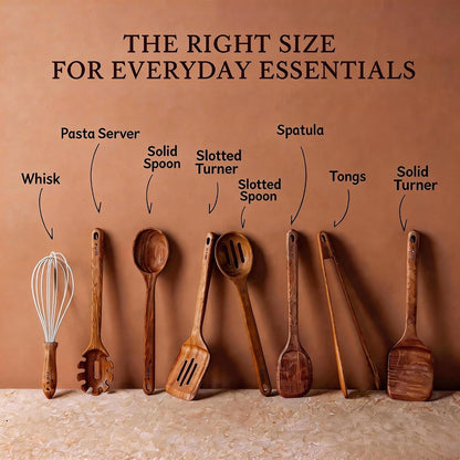 Wooden Utensil Set, 8-Piece Acacia Wood Cooking Utensils | Nonstick Cookware Friendly, Durable, Heat-Resistant, Cool-Touch Handles, Hanging Loops, Everyday Kitchen Essentials7