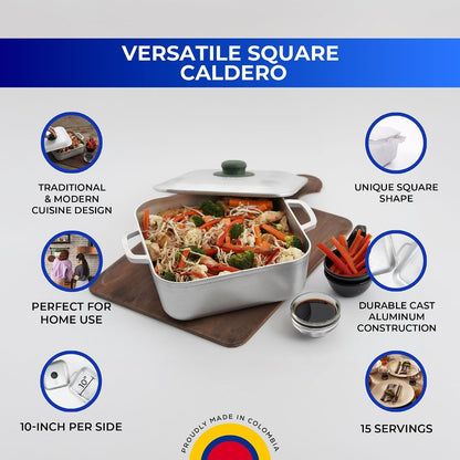 (6 Quart - 15 Cups) Square Caldero – Cast Aluminum Cooking Pot with Lid, Oven Safe Dutch Oven Pot for Rice, Soups, Stews, Roasting & Everyday Cooking2