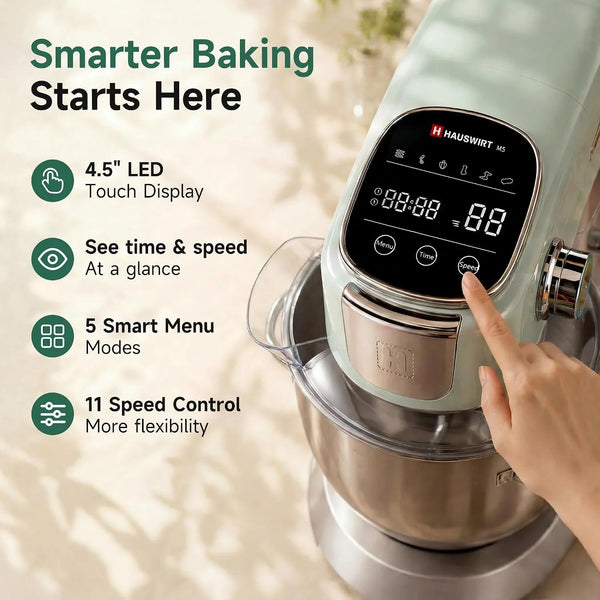 Stand Mixer Silent with LED Touch Screen, 5.3QT XL Large Mixers Kitchen Electric Stand Mixer for Household, 500W DC Motor 11-Speed for Bread Pasta Meat – Lake Green2