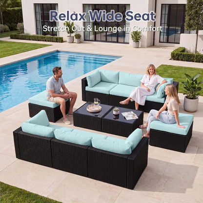 Patio Furniture Set, Outdoor Sectional (10-Piece/Mint Blue)3