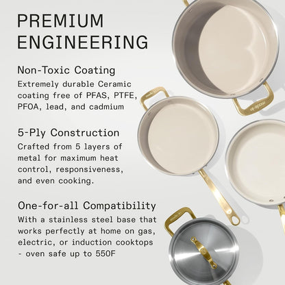Made in Cookware - 7-Piece Ceramiclad Non Stick Pot and Pan Set (Antique Brass Handle) - 5-Ply Stainless Clad - Professional Cookware - Crafted in Italy - Induction Compatible2