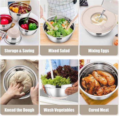 Stainless Steel Mixing Bowls with Lids Set, 5-Piece, Khaki4