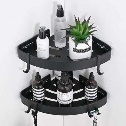 Adhesive Corner Shower Caddy with Hooks, Black, 2 Pack1