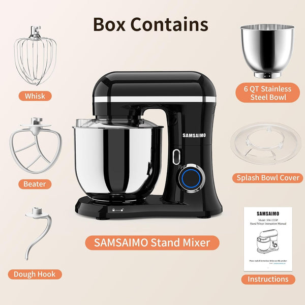 Stand Mixer, 6.5QT Tilt-Head Electric Kitchen Mixer 660W, 10-Speed Household Food Mixer with 304 Stainless Steel Bowl, Bread Cake Mixer Include Dishwasher Safe Dough Hook, Beater and Whisk3