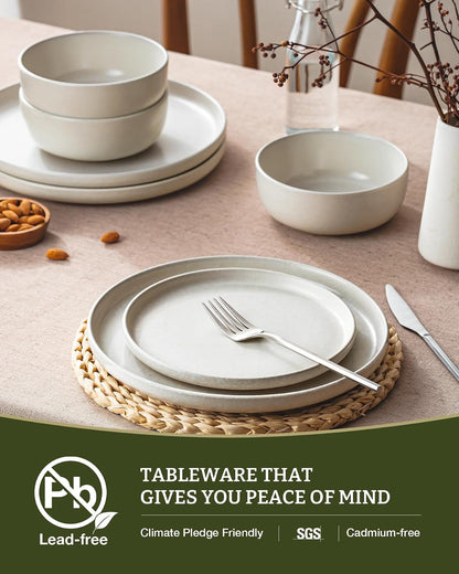 Milkyway 12-Piece Stoneware Dinnerware Set, Matte Beige White6