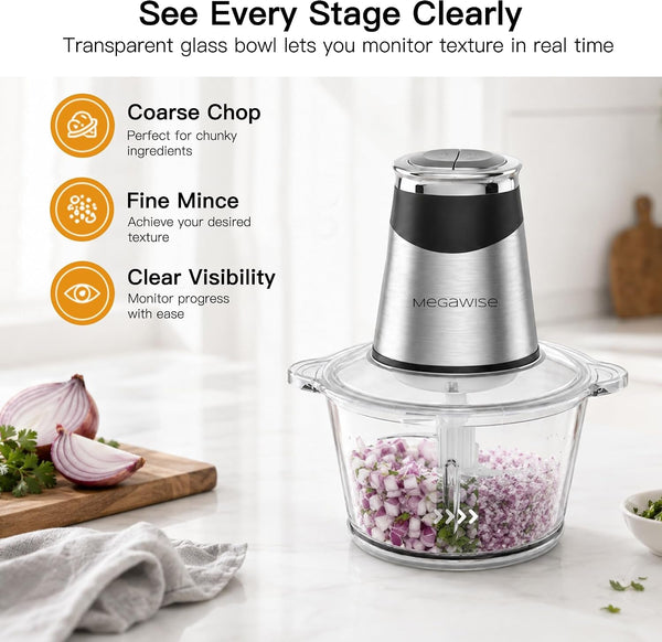 Food Processor, 800W Electric Meat Grinder, 1.8L Stainless Steel Bowl & 1.8L Glass Bowl, Dual Speed Modes for Meat, Onion, Vegetables, Nuts, Fruits, Baby Food4