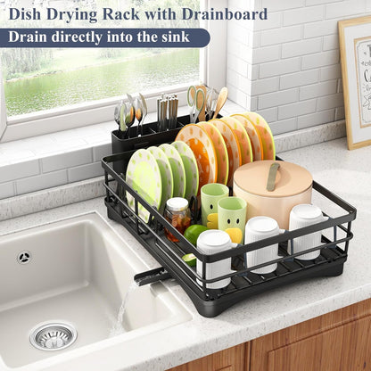 Dish Drying Rack for Kitchen Counter with Utensil Holder, Black3