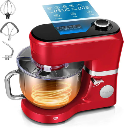 Stand Mixer with Dough Proofing, 6-Quart Tilt-Head Mixer, Red | One-Touch Programs, Adjustable Temperature & Time, Flex Edge Beater, Dough Hook, Whisk, Stainless Steel Bowl, Splash Guard1