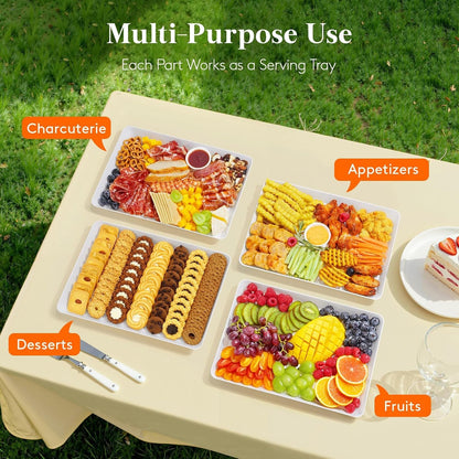 4 Pcs Serving Tray for Party, Reusable Plastic Food Serving Platter | Bpa-Free White Trays for Desserts, Snacks, Fruit, Appetizers & Charcuterie, Catering Dish for Buffet Display & Party Supplies8