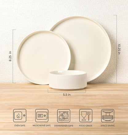 Ceramic Dinnerware Set for 4, 12-Piece Plates and Bowls Set7