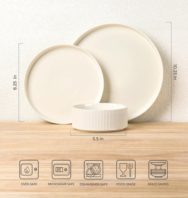 Ceramic Dinnerware Set for 4, 12-Piece Plates and Bowls Set7