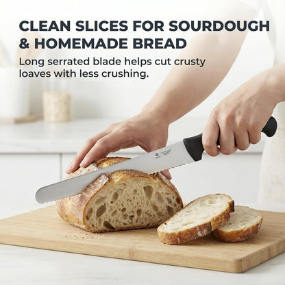 10-Inch Serrated Bread Knife with Sheath for Sourdough, German Steel2