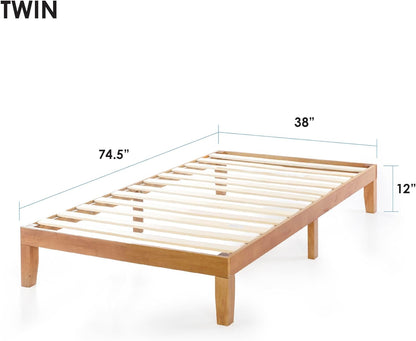 Naturalista Classic 12-Inch Solid Wood Platform Bed | Wooden Slats, No Box Spring Needed, Easy Assembly | Twin, Natural Pine2