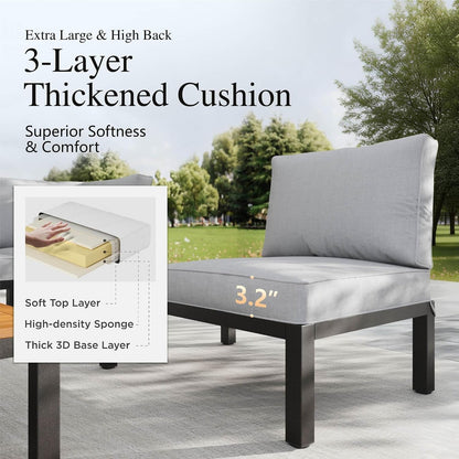 6-Seat Metal Patio Sofa Sectional Set with Gray Cushions5