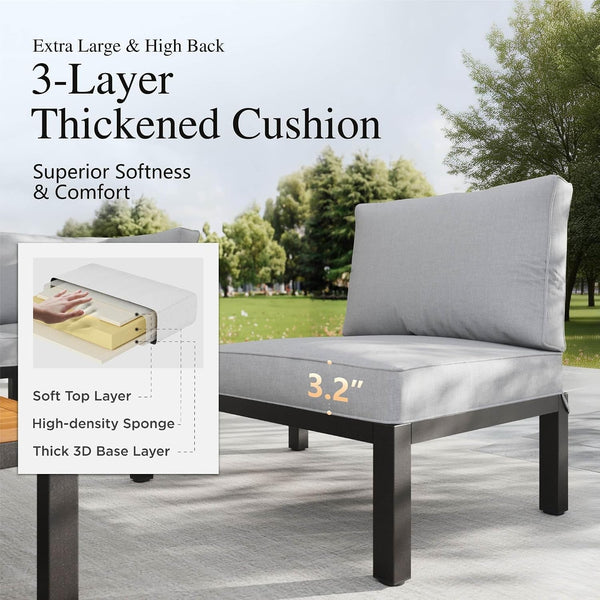 6-Seat Metal Patio Sofa Sectional Set with Gray Cushions5