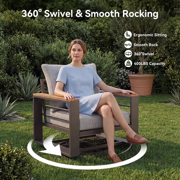 Aluminum Patio Furniture Set with Swivel Chairs & Firepit Table3