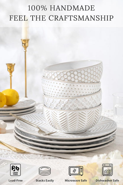32-Piece Luxury Dinnerware Set,Complete Plates and Bowls Set for 8,Upscale Ceramic Dish Set for Hosting, Holidays & Family Gatherings–Microwave & Dishwasher Safe3