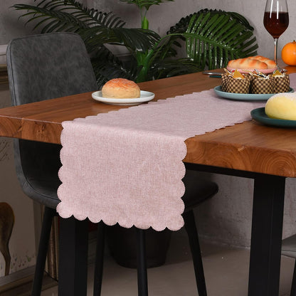 Pink Cotton Table Runner 13 X 72 in Long Farmhouse Scallop Style2