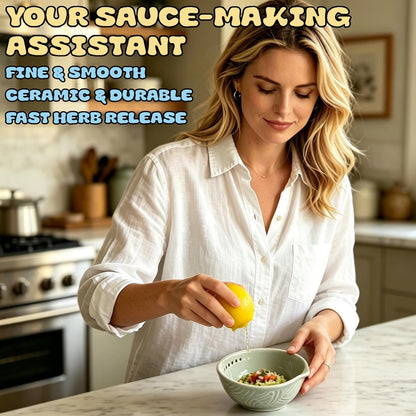 Garlic Grater Herb Stripper Ceramic Bowl - 3 in 1 Garlic Grater Plate,9 Oz9