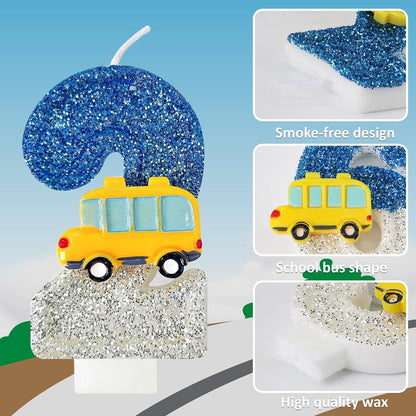 2St Birthday Number Candles for School Bus Blue and Silver Birthday Decorations for Boys for Cakes, Parties, Anniversary Celebrations, Bakery Decorations (Number-02)3