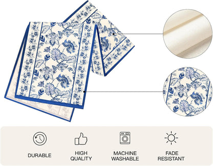 Blue Floral Table Runner - 13 X 72 Inch - Seasonal Spring Summer Farmhouse Indoor Kitchen Anniversary Wedding Dining Table Decorations for Home Party2
