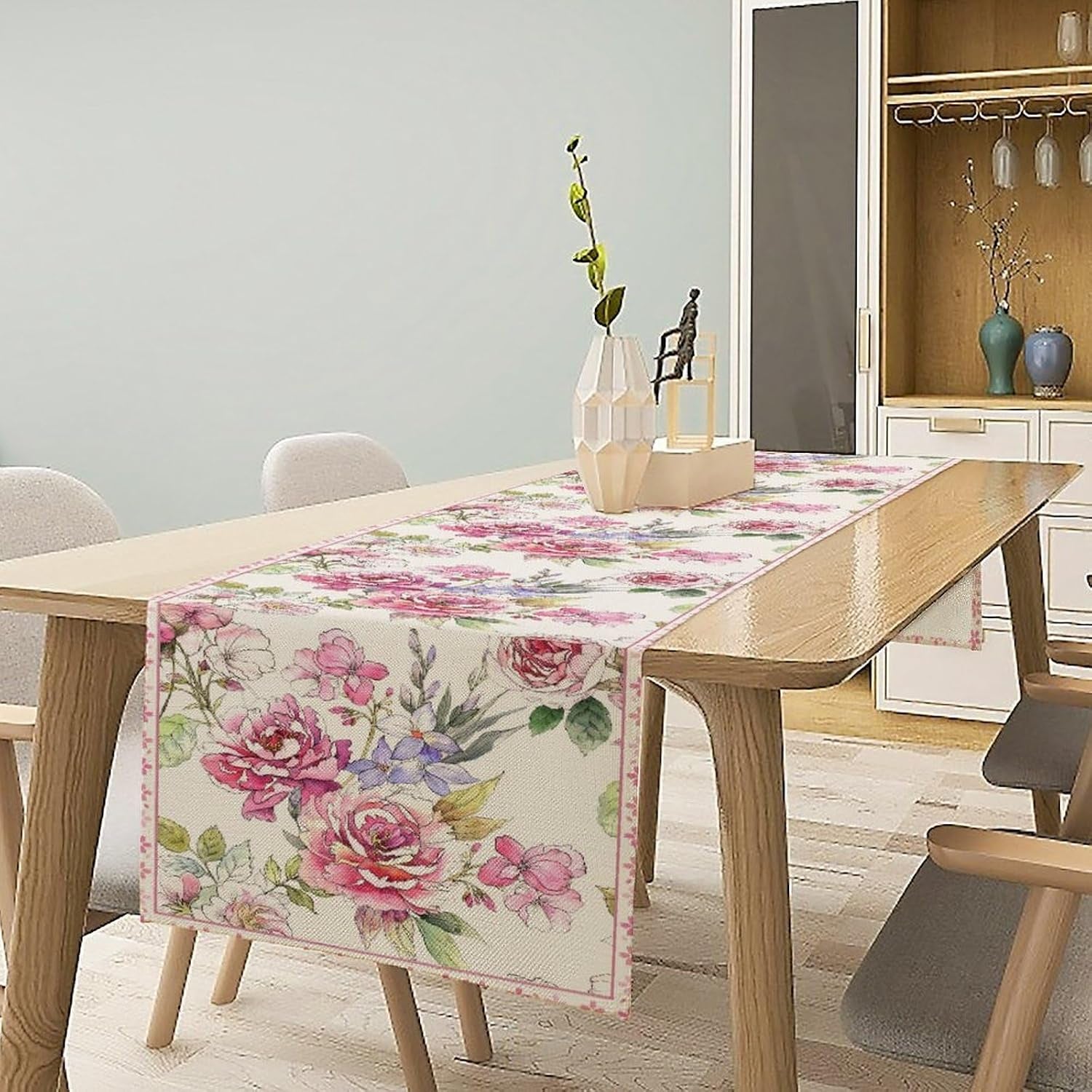pink-flower-linen-table-runner-seasonal-spring-tabletop-collection-table-runner-for-kitchen-dining-banquet-restaurant-outdoor-use-home-party-13x36in