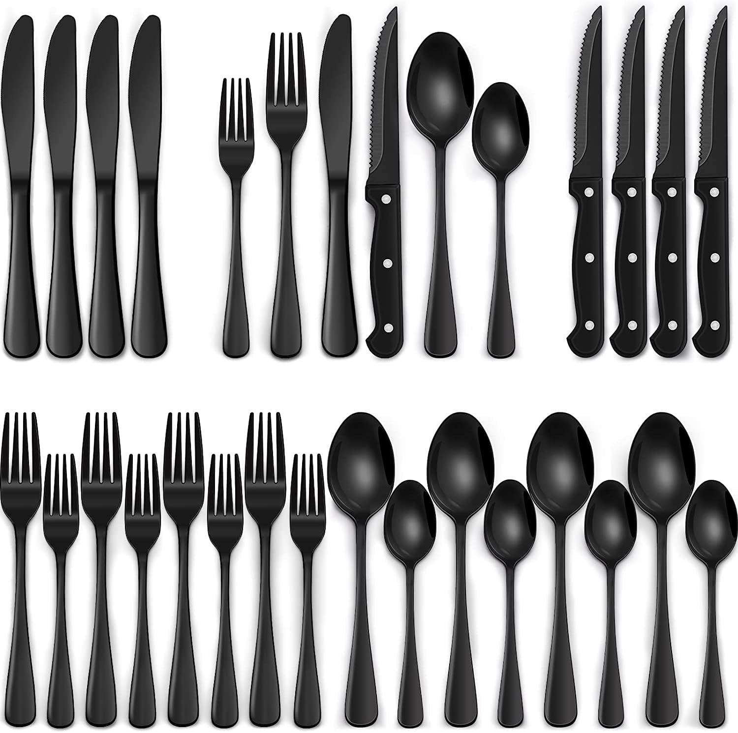24-piece-black-silverware-set-with-steak-knives-black-flatware-set-for-4-food-grade-stainless-steel-tableware-cutlery-set-mirror-finished-utensil-sets-for-home-restaurant-round-edge