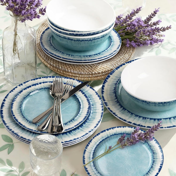Melamine Dinnerware Set of 12 Pcs Dinner Dishes Set for Indoor and Outdoor Use, Dishwasher Safe, Lightweight Unbreakable, BPA Free, Light Blue6
