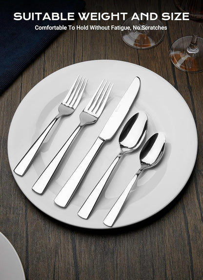 Silverware Set for 8, 45 Piece Stainless Steel Kitchen Utensils Cutlery Set | Gift Package for Wedding Housewarming, Heavy-Duty Steak Knife Fork and Spoon, Dishwasher Safe, Ergonomic Design, Flatware Set3